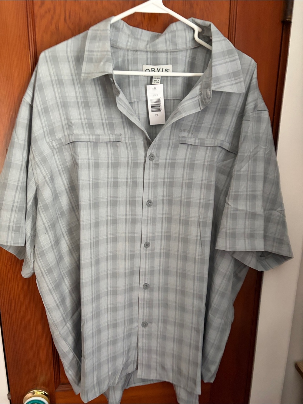 Orvis Light Gray Plaid Short-Sleeve Button-Down Tech Shirt